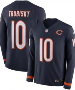 Men's Chicago Bears #10 Mitchell Trubisky Navy Blue Team Color Stitched NFL Limited Therma Long Sleeve Jersey