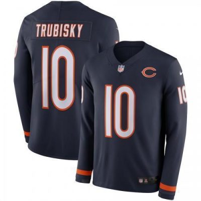 Men's Chicago Bears #10 Mitchell Trubisky Navy Blue Team Color Stitched NFL Limited Therma Long Sleeve Jersey