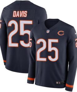 Men's Chicago Bears #25 Mike Davis Navy Blue Team Color Stitched NFL Limited Therma Long Sleeve Jersey