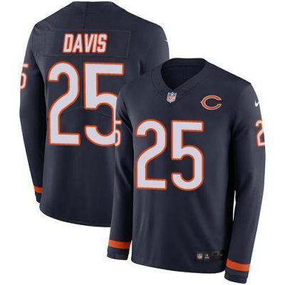 Men's Chicago Bears #25 Mike Davis Navy Blue Team Color Stitched NFL Limited Therma Long Sleeve Jersey