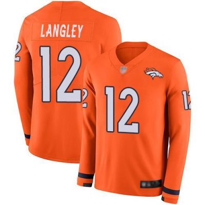 Men's Denver Broncos #12 Brendan Langley Orange Team Color Stitched NFL Limited Therma Long Sleeve Jersey