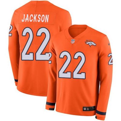 Men's Denver Broncos #22 Kareem Jackson Orange Team Color Stitched NFL Limited Therma Long Sleeve Jersey