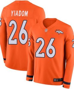 Men's Denver Broncos #26 Isaac Yiadom Orange Team Color Stitched NFL Limited Therma Long Sleeve Jersey