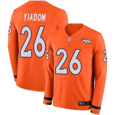 Men's Denver Broncos #26 Isaac Yiadom Orange Team Color Stitched NFL Limited Therma Long Sleeve Jersey