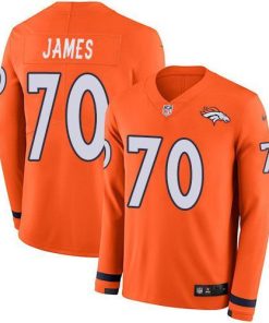 Men's Denver Broncos #70 Ja'Wuan James Orange Team Color Stitched NFL Limited Therma Long Sleeve Jersey