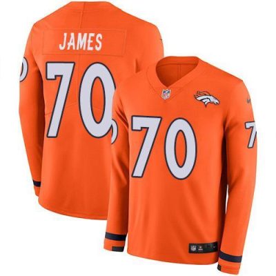 Men's Denver Broncos #70 Ja'Wuan James Orange Team Color Stitched NFL Limited Therma Long Sleeve Jersey