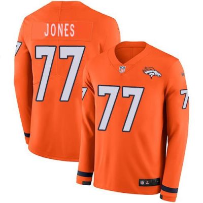 Men's Denver Broncos #77 Sam Jones Orange Team Color Stitched NFL Limited Therma Long Sleeve Jersey