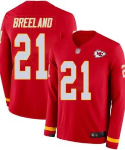 Men's Kansas City Chiefs #21 Bashaud Breeland Red Team Color Stitched NFL Limited Therma Long Sleeve Jersey