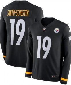 Men's Pittsburgh Steelers #19 JuJu Smith-Schuster Black Team Color Stitched NFL Limited Therma Long Sleeve Jersey