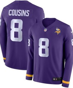Men's Vikings #8 Kirk Cousins Purple Team Color Stitched NFL Limited Therma Long Sleeve Jersey