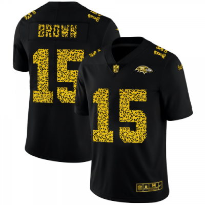 Baltimore Ravens #15 Marquise Brown Nike Leopard Print Fashion Vapor Limited NFL Jersey Black