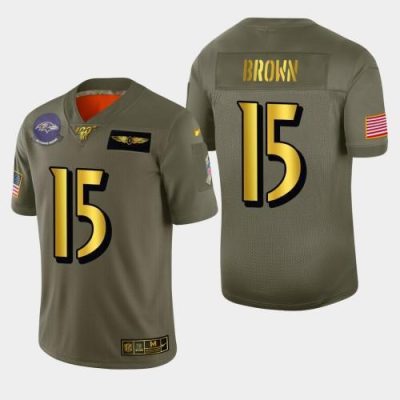 Baltimore Ravens #15 Marquise Brown Nike Olive Gold 2019 Salute to Service Limited NFL 100 Jersey