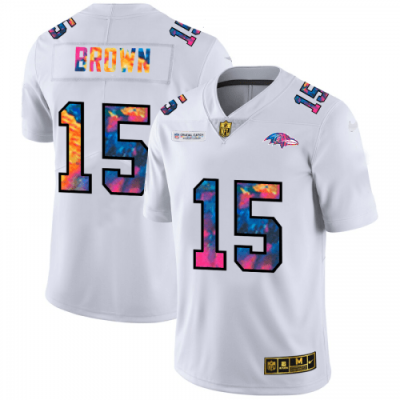 Baltimore Ravens #15 Marquise Brown White Nike Multi-Color 2020 NFL Crucial Catch Limited NFL Jersey
