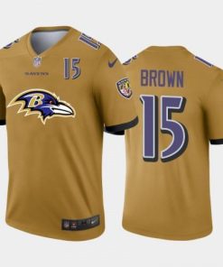 Baltimore Ravens #15 Marquise Brown Gold Nike Big Team Logo Player Vapor Limited NFL Jersey