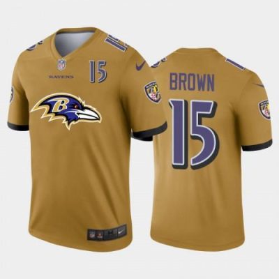 Baltimore Ravens #15 Marquise Brown Gold Nike Big Team Logo Player Vapor Limited NFL Jersey