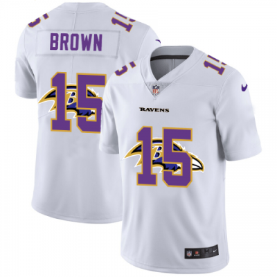 Baltimore Ravens #15 Marquise Brown White Nike Team Logo Dual Overlap Limited NFL Jersey