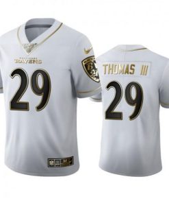 Baltimore Ravens #29 Earl Thomas III Nike White Golden Edition Vapor Limited NFL 100 Jersey
