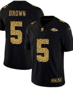 Baltimore Ravens #5 Marquise Brown Nike Leopard Print Fashion Vapor Limited NFL Jersey Black