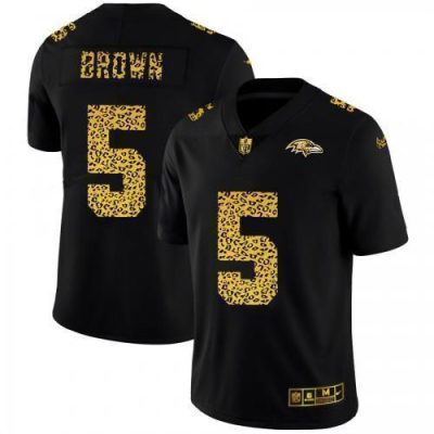 Baltimore Ravens #5 Marquise Brown Nike Leopard Print Fashion Vapor Limited NFL Jersey Black