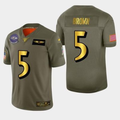 Baltimore Ravens #5 Marquise Brown Nike Olive Gold 2019 Salute to Service Limited NFL 100 Jersey