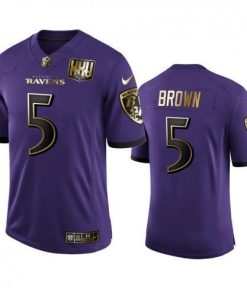 Baltimore Ravens #5 Marquise Brown Nike Purple Team 25th Season Golden Limited NFL Jersey