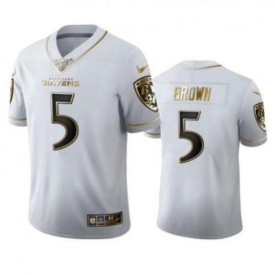 Baltimore Ravens #5 Marquise Brown Nike White Golden Edition Vapor Limited NFL 100 Jersey