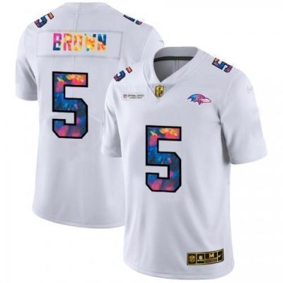 Baltimore Ravens #5 Marquise Brown White Nike Multi-Color 2020 NFL Crucial Catch Limited NFL Jersey