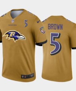Baltimore Ravens #5 Marquise Brown Gold Nike Big Team Logo Player Vapor Limited NFL Jersey