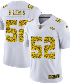 Baltimore Ravens #52 Ray Lewis Nike Flocked Leopard Print Vapor Limited NFL Jersey White