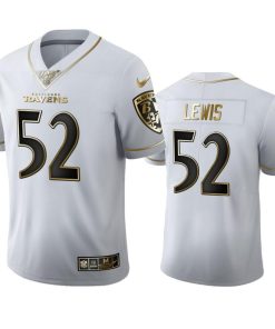 Baltimore Ravens #52 Ray Lewis Nike White Golden Edition Vapor Limited NFL 100 Jersey