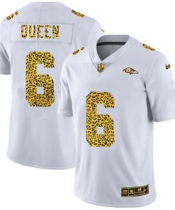 Baltimore Ravens #6 Patrick Queen Nike Flocked Leopard Print Vapor Limited NFL Jersey White