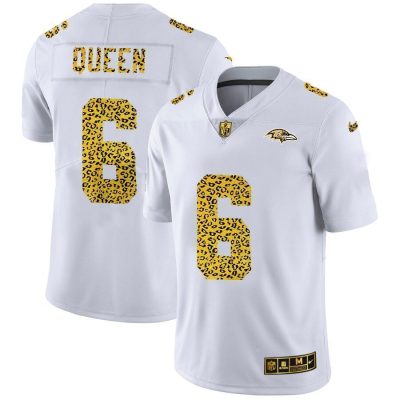 Baltimore Ravens #6 Patrick Queen Nike Flocked Leopard Print Vapor Limited NFL Jersey White