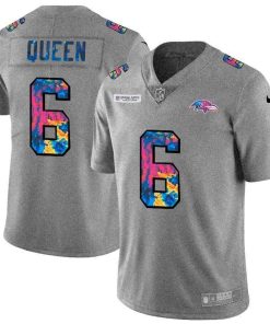 Baltimore Ravens #6 Patrick Queen Nike Multi-Color 2020 NFL Crucial Catch NFL Jersey Greyheather
