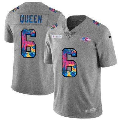 Baltimore Ravens #6 Patrick Queen Nike Multi-Color 2020 NFL Crucial Catch NFL Jersey Greyheather