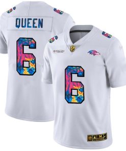 Baltimore Ravens #6 Patrick Queen White Nike Multi-Color 2020 NFL Crucial Catch Limited NFL Jersey