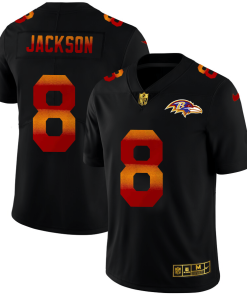 Baltimore Ravens #8 Lamar Jackson Black Nike Red Orange Stripe Vapor Limited NFL Jersey