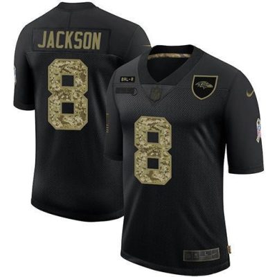 Baltimore Ravens #8 Lamar Jackson Nike 2020 Salute To Service Camo Limited NFL Jersey Black