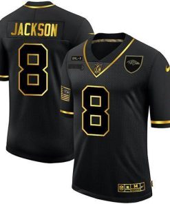 Baltimore Ravens #8 Lamar Jackson Nike 2020 Salute To Service Golden Limited NFL Jersey Black