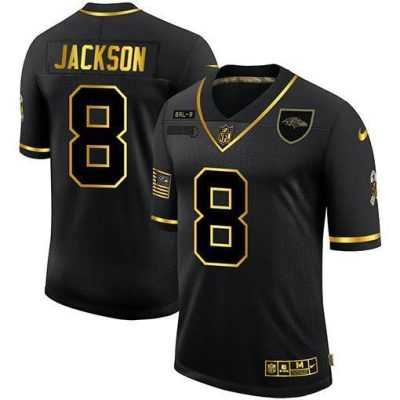 Baltimore Ravens #8 Lamar Jackson Nike 2020 Salute To Service Golden Limited NFL Jersey Black