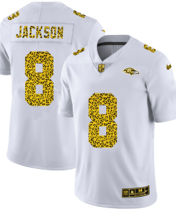 Baltimore Ravens #8 Lamar Jackson Nike Flocked Leopard Print Vapor Limited NFL Jersey White