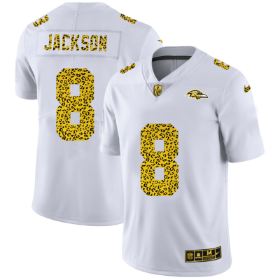 Baltimore Ravens #8 Lamar Jackson Nike Flocked Leopard Print Vapor Limited NFL Jersey White