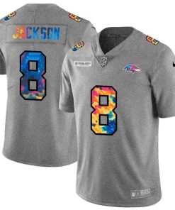 Baltimore Ravens #8 Lamar Jackson Nike Multi-Color 2020 NFL Crucial Catch NFL Jersey Greyheather
