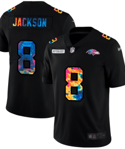 Baltimore Ravens #8 Lamar Jackson Nike Multi-Color Black 2020 NFL Crucial Catch Vapor Untouchable Limited Jersey