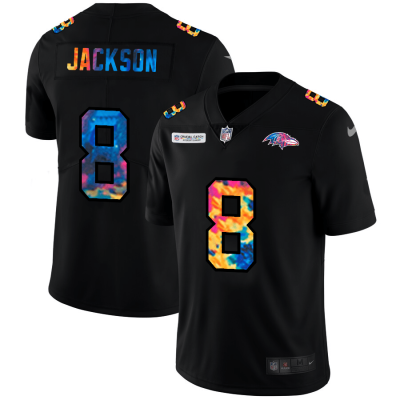Baltimore Ravens #8 Lamar Jackson Nike Multi-Color Black 2020 NFL Crucial Catch Vapor Untouchable Limited Jersey