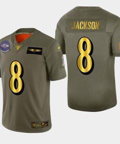 Baltimore Ravens #8 Lamar Jackson Nike Olive Gold 2019 Salute To Service Limited NFL 100 Jersey