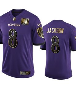 Baltimore Ravens #8 Lamar Jackson Nike Purple Team 25th Season Golden Limited NFL Jersey