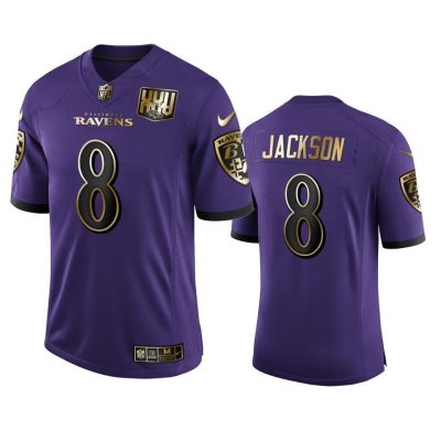 Baltimore Ravens #8 Lamar Jackson Nike Purple Team 25th Season Golden Limited NFL Jersey