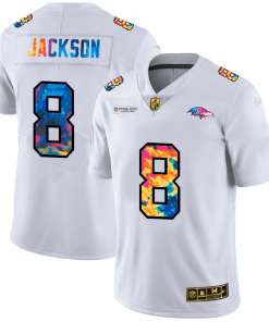 Baltimore Ravens #8 Lamar Jackson White Nike Multi-Color 2020 NFL Crucial Catch Limited NFL Jersey