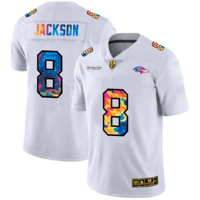 Baltimore Ravens #8 Lamar Jackson White Nike Multi-Color 2020 NFL Crucial Catch Limited NFL Jersey