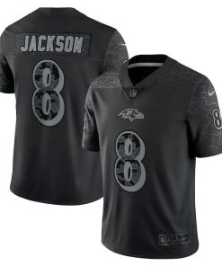 Baltimore Ravens #8 Lamar Jackson Black Nike NFL Black Reflective Limited Jersey